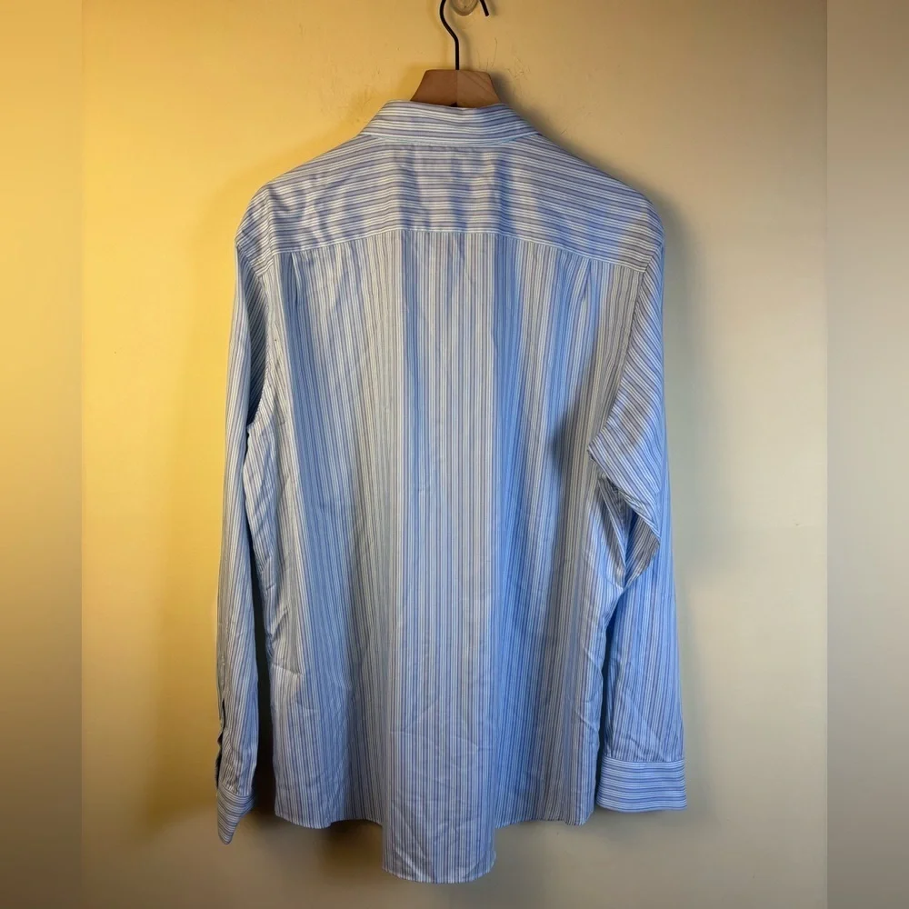 Banana Republic Fitted Blue Striped Button-Up Shirt Lind Sleeves Size XL